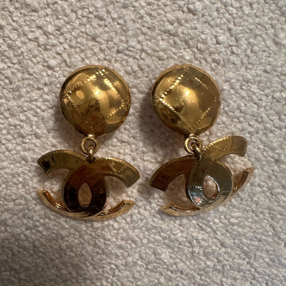 SOLD:://Chanel Gold Logo Earrings